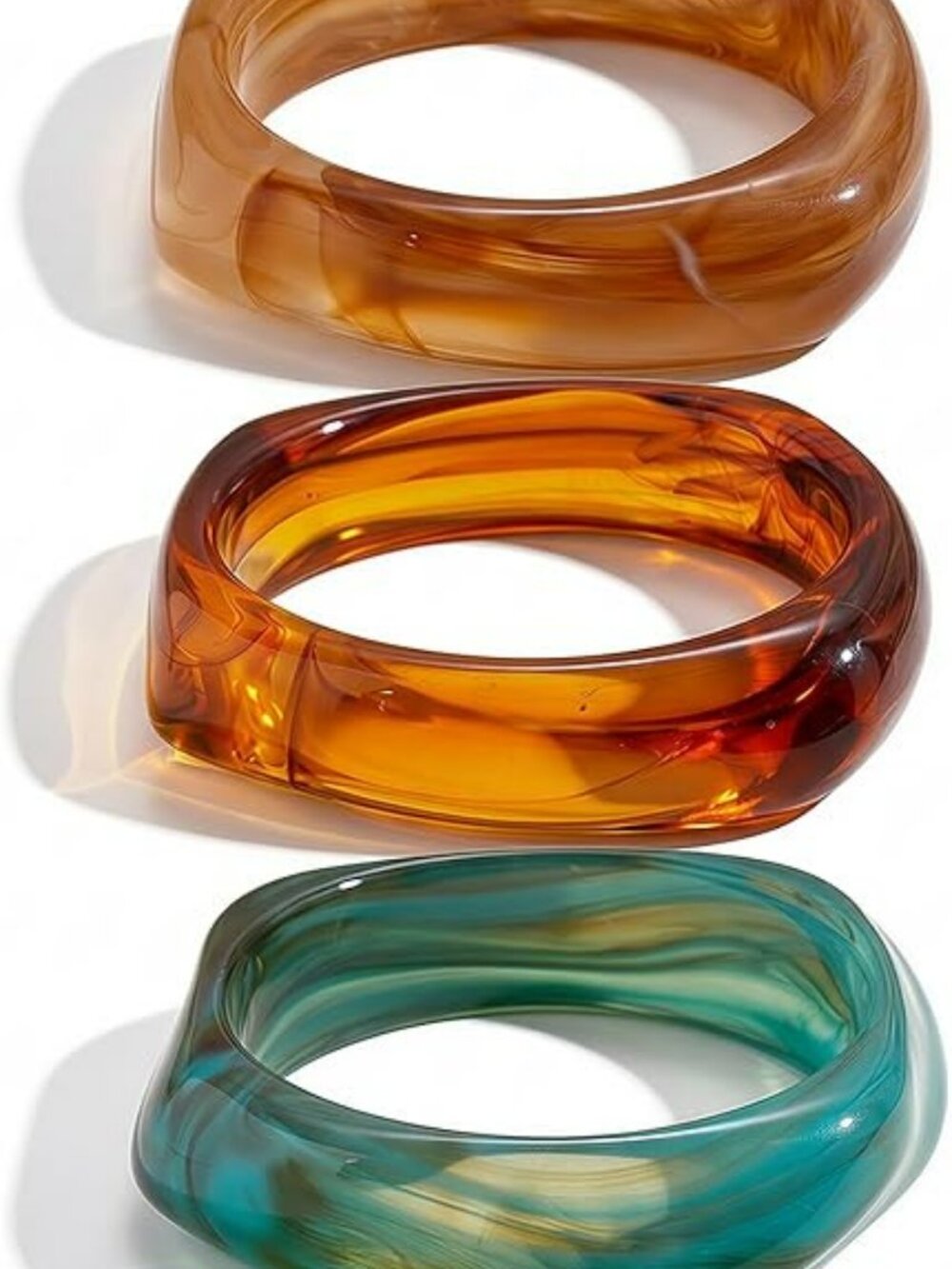New Resin Bangle Bracelets Set of 3 Chunky Acrylic Wide Retro 70s 80s Style